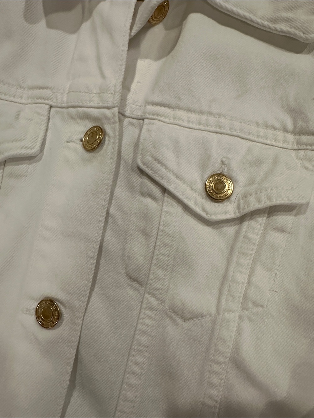 Michael Kors White Denim Jean Jacket with Gold Buttons - Picture 3 of 5